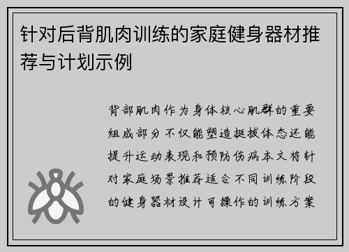 针对后背肌肉训练的家庭健身器材推荐与计划示例