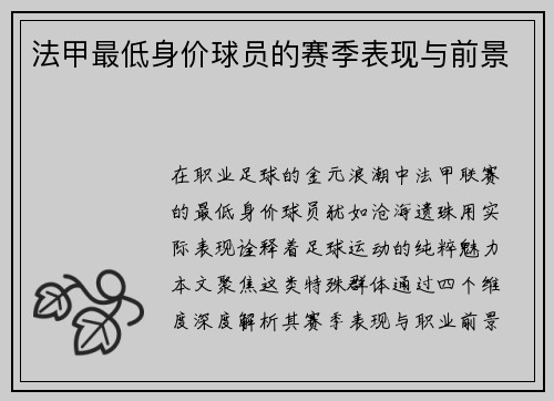 法甲最低身价球员的赛季表现与前景